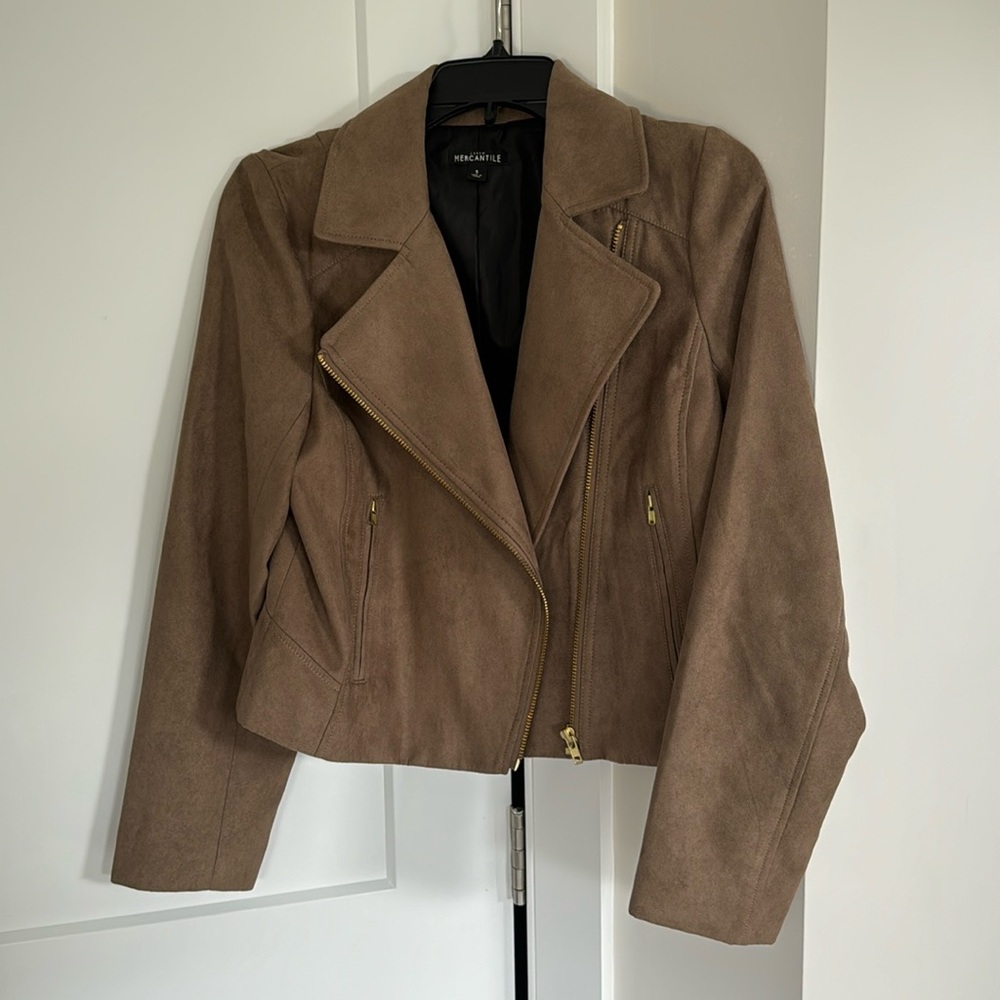 J Crew brown faux suede lightweight asymmetrical zip up jacket